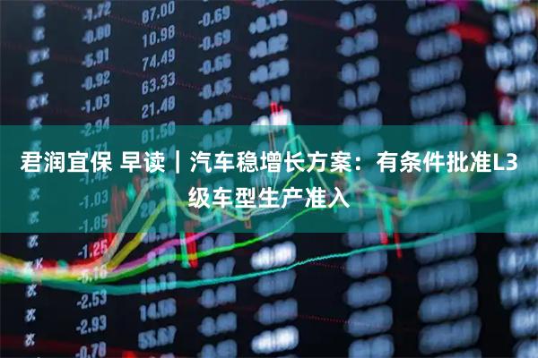君润宜保 早读｜汽车稳增长方案：有条件批准L3级车型生产准入