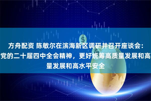 方舟配资 陈敏尔在滨海新区调研并召开座谈会：深入贯彻党的二十届四中全会精神，更好统筹高质量发展和高水平安全